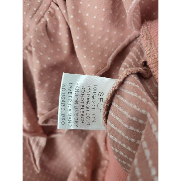 Easel Cottage Core Long Sleeve Top M Womens Pink White Polka Dot Ruffles - Picture 5 of 6